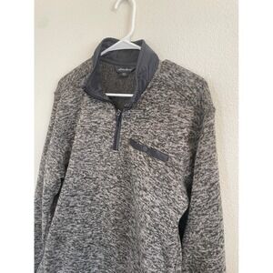 Eddie Bauer Mens Medium  Heathered Grey Fleece 1/4 Zip Pullover Sweater